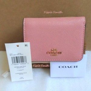 NWT Coach Candy Pink Small Trifold Wallet in Colorblock